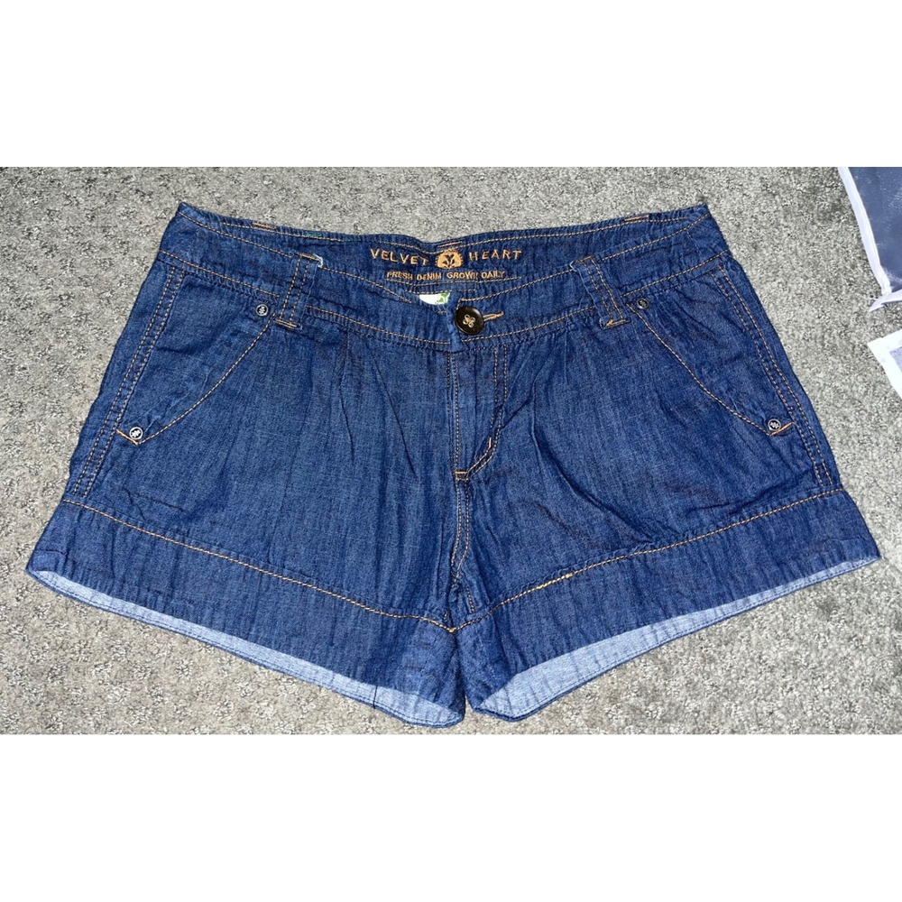 Velvet Heart Dark Wash Denim Shorts Women's Size 27 Cotton Contrast Stitching